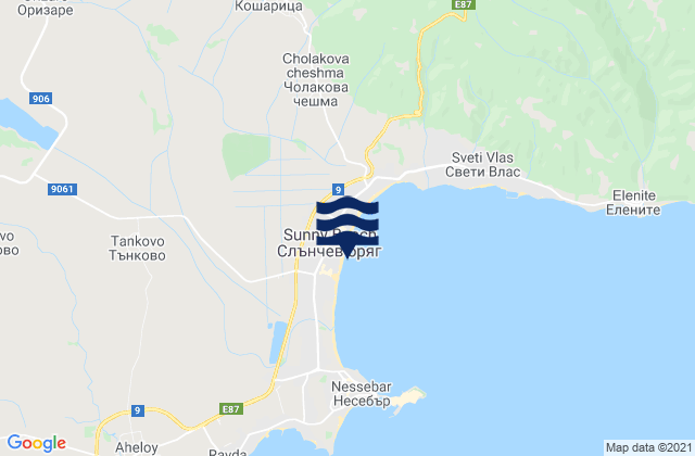Mappa delle Getijden in Sunny Beach, Bulgaria