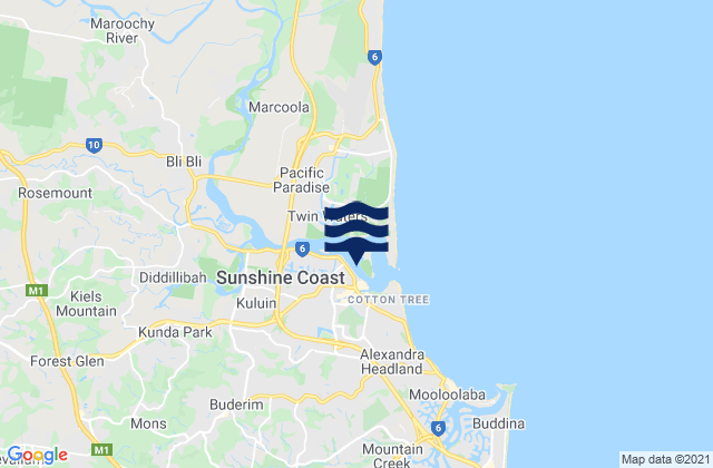 Mappa delle Getijden in Sunshine Coast, Australia