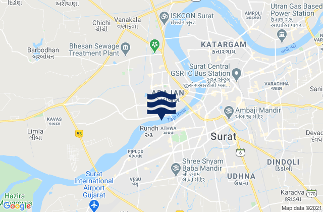 Mappa delle Getijden in Surat, India