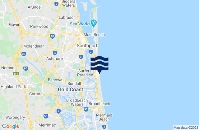 Mappa delle Getijden in Surfers Paradise Beach, Australia