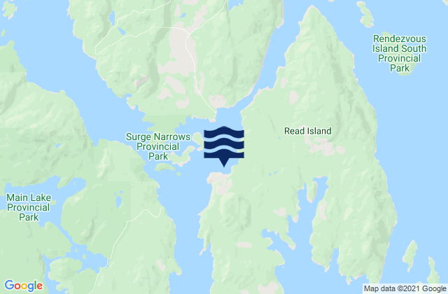 Mappa delle Getijden in Surge Narrows, Canada