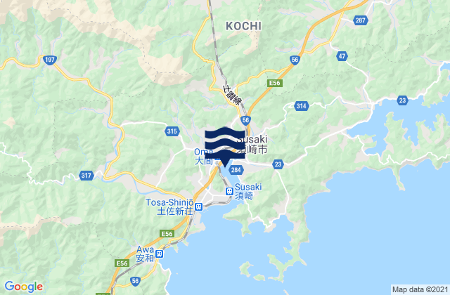 Mappa delle Getijden in Susaki (Koti), Japan