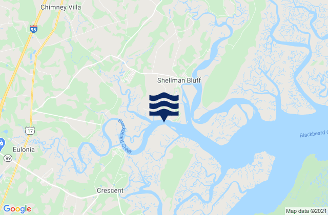 Mappa delle Getijden in Sutherland Bluff Sapelo River, United States