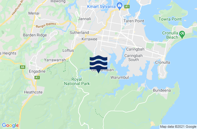Mappa delle Getijden in Sutherland Shire, Australia