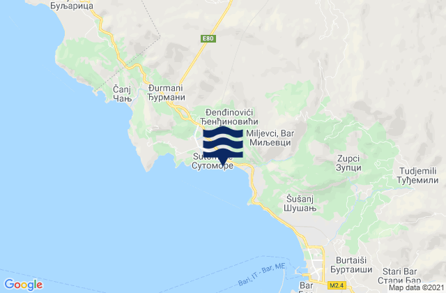 Mappa delle Getijden in Sutomore, Montenegro