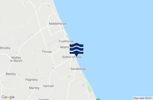 Mappa delle Getijden in Sutton-on-Sea, United Kingdom