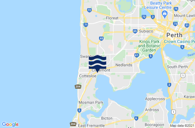Mappa delle Getijden in Swanbourne, Australia