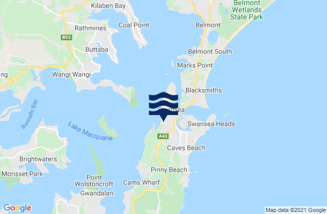 Mappa delle Getijden in Swansea Beach, Australia