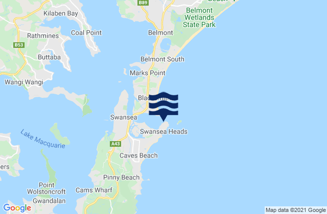 Mappa delle Getijden in Swansea, Australia
