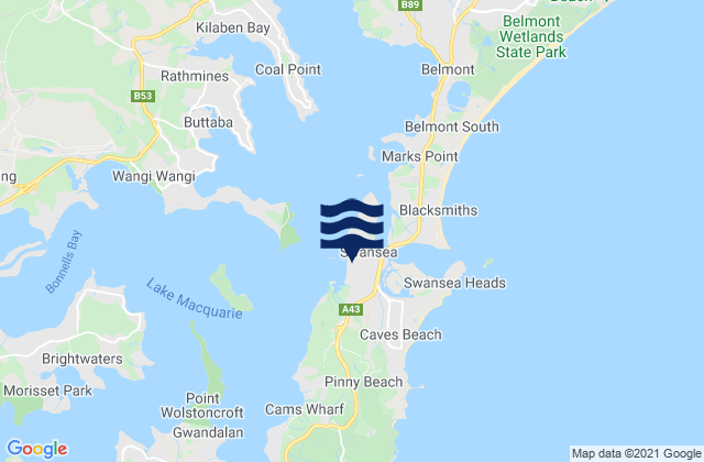 Mappa delle Getijden in Swansea Point, Australia