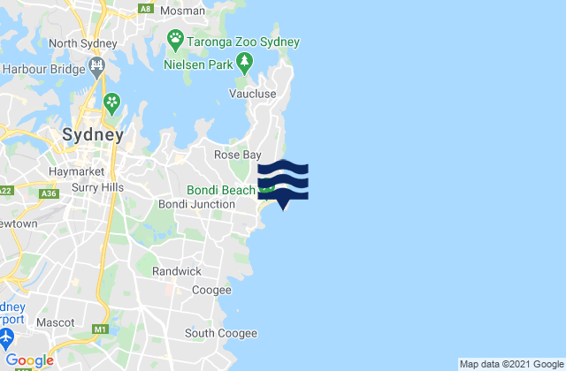 Mappa delle Getijden in Sydney (Bondi), Australia