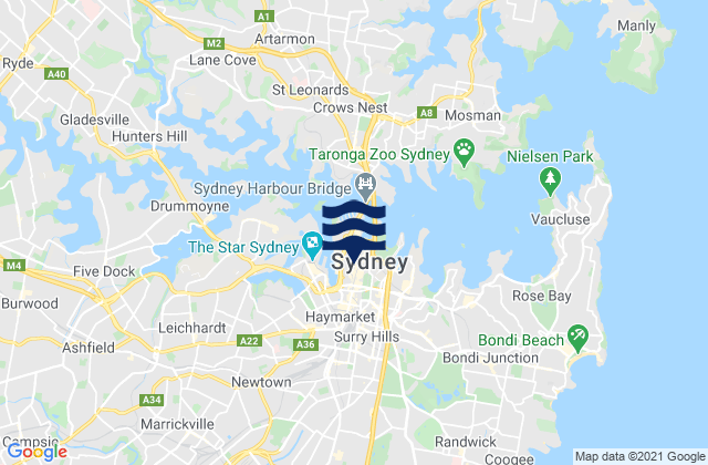 Mappa delle Getijden in Sydney, Australia