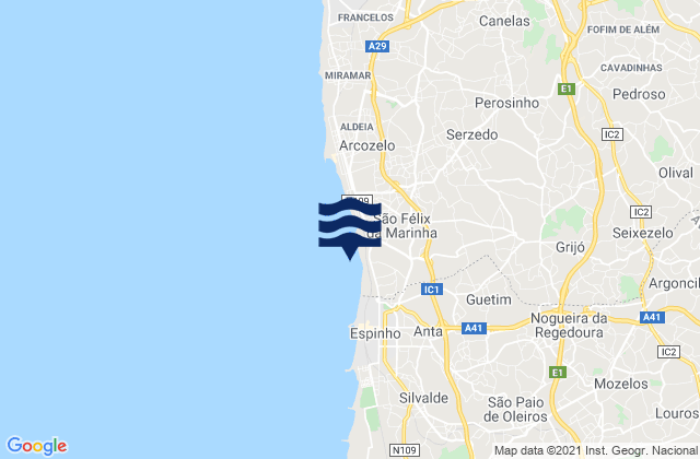 Mappa delle Getijden in São Félix da Marinha, Portugal