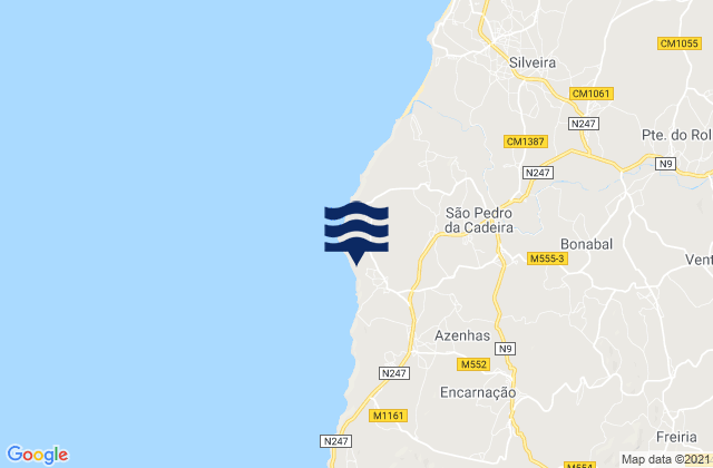 Mappa delle Getijden in São Pedro da Cadeira, Portugal