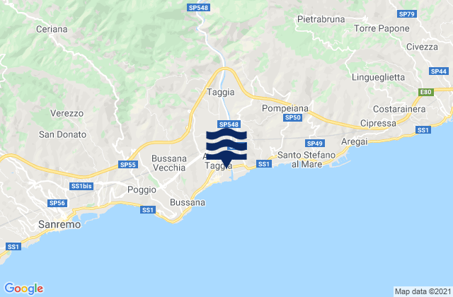 Mappa delle Getijden in Taggia, Italy