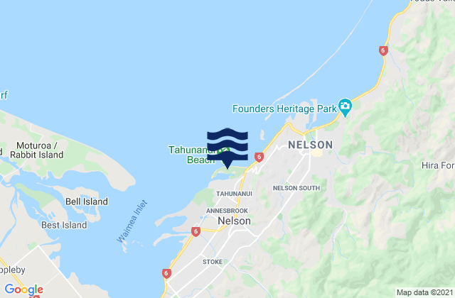 Mappa delle Getijden in Tahunanui Beach, New Zealand