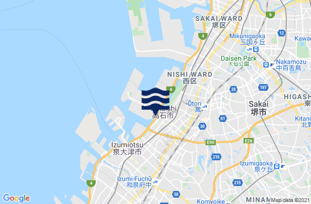 Mappa delle Getijden in Takaishi, Japan