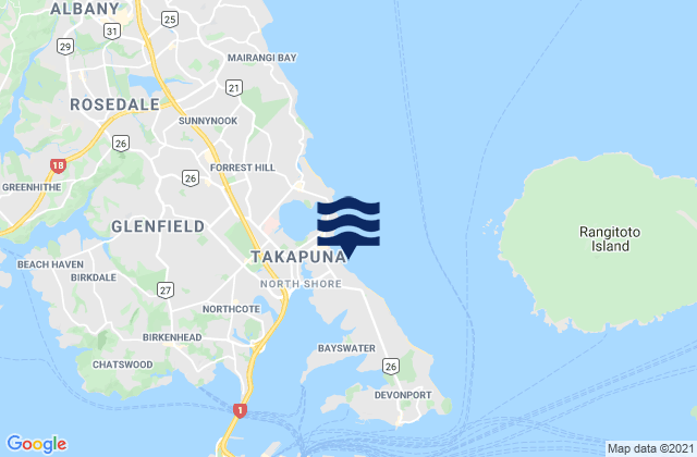 Mappa delle Getijden in Takapuna Beach, New Zealand