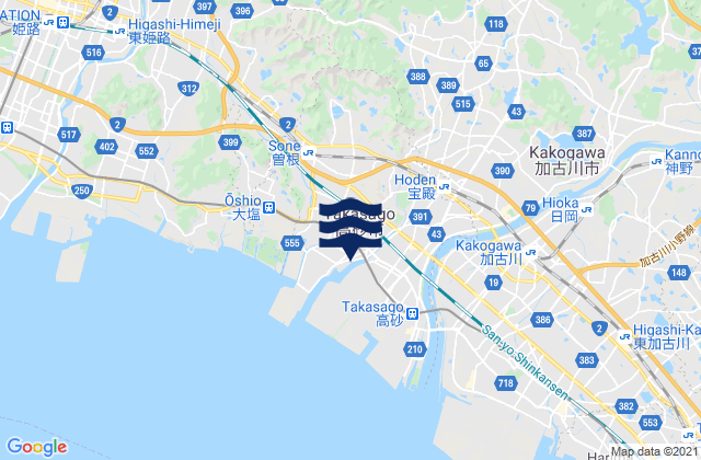 Mappa delle Getijden in Takasago Shi, Japan
