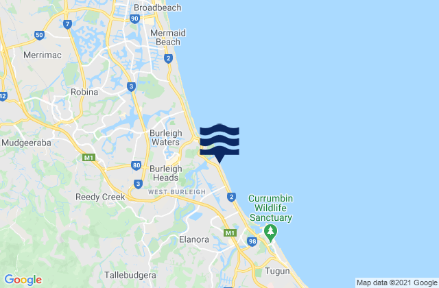 Mappa delle Getijden in Tallebudgera Beach, Australia