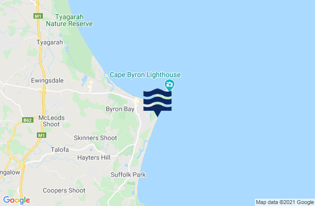 Mappa delle Getijden in Tallows Beach, Australia