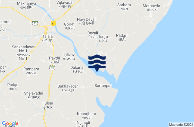 Mappa delle Getijden in Talāja, India