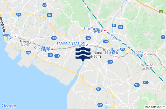 Mappa delle Getijden in Tamana-gun, Japan