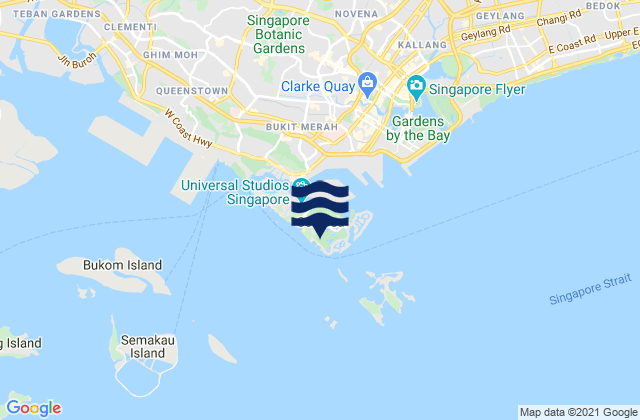 Mappa delle Getijden in Tanjong Beach, Singapore