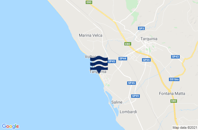 Mappa delle Getijden in Tarquinia, Italy