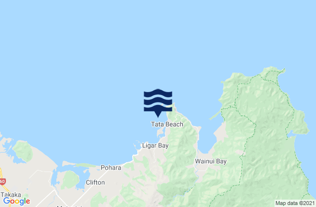 Mappa delle Getijden in Tata Beach, New Zealand