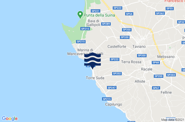 Mappa delle Getijden in Taviano, Italy