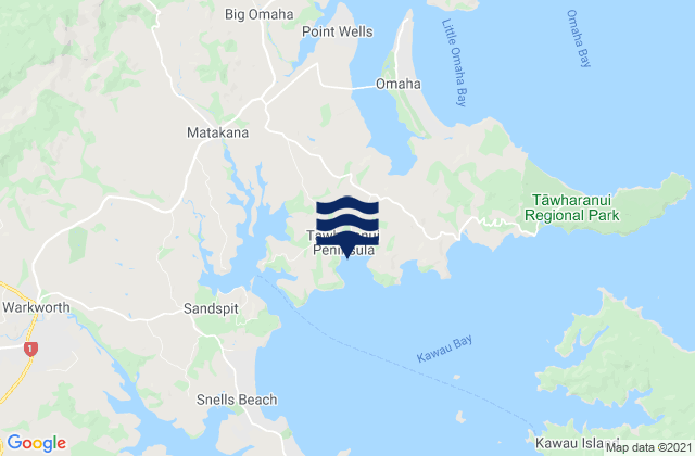 Mappa delle Getijden in Tawharanui Peninsula Auckland, New Zealand