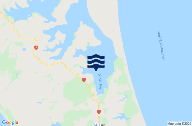 Mappa delle Getijden in Te Kao Bay, New Zealand