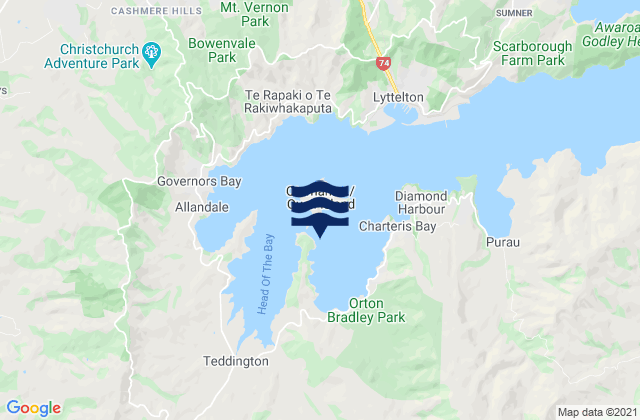 Mappa delle Getijden in Te Wharau/Charteris Bay, New Zealand