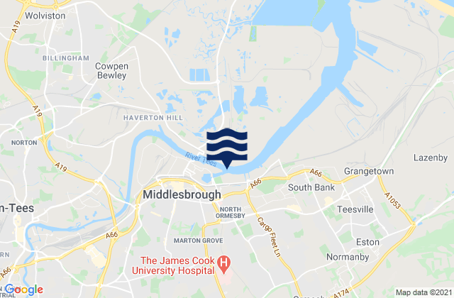 Mappa delle Getijden in Tees (Newport) Bridge, United Kingdom