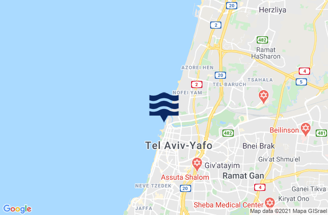 Mappa delle Getijden in Tel Aviv District, Israel