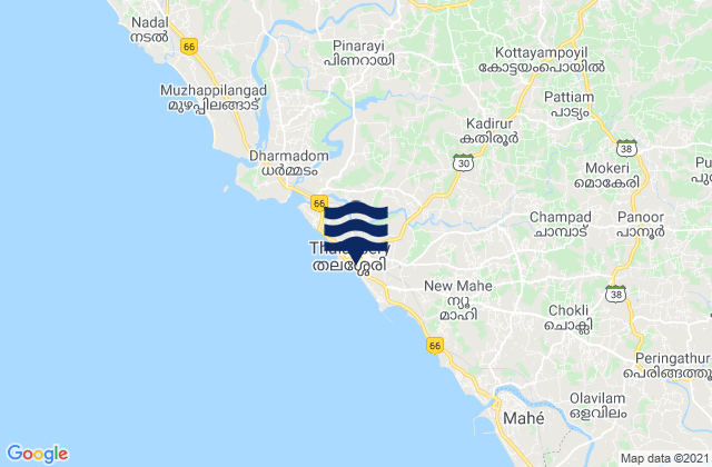 Mappa delle Getijden in Tellicherry, India