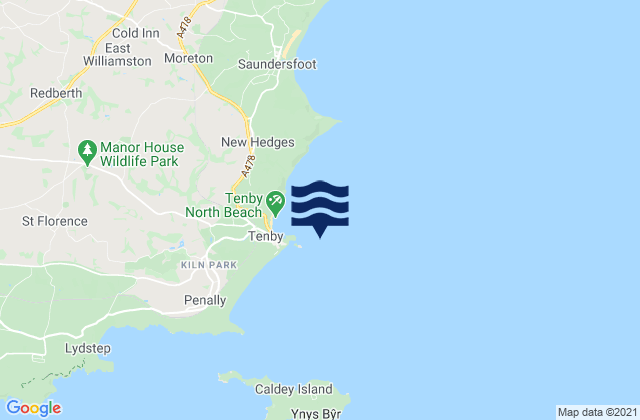 Mappa delle Getijden in Tenby Beach, United Kingdom