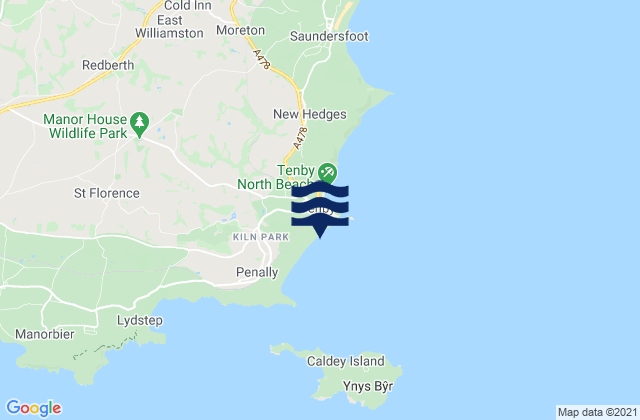 Mappa delle Getijden in Tenby South Beach, United Kingdom
