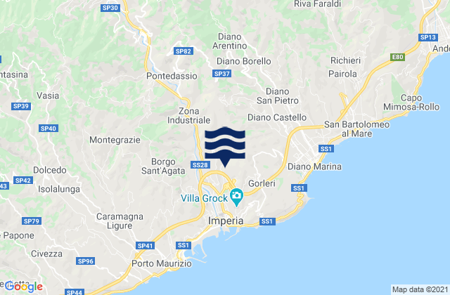 Mappa delle Getijden in Testico, Italy