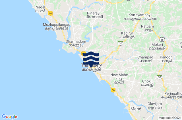 Mappa delle Getijden in Thalassery, India