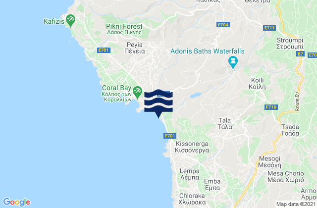 Mappa delle Getijden in Thelétra, Cyprus