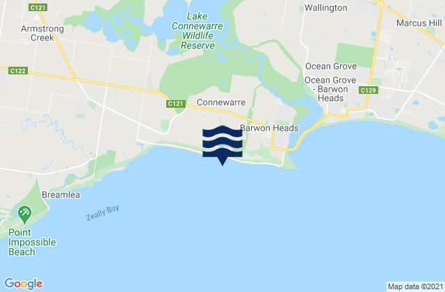 Mappa delle Getijden in Thirteenth Beach, Australia