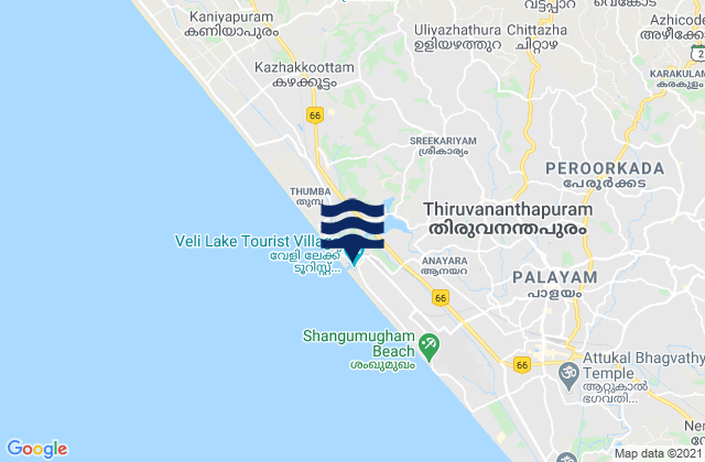 Mappa delle Getijden in Thiruvananthapuram, India