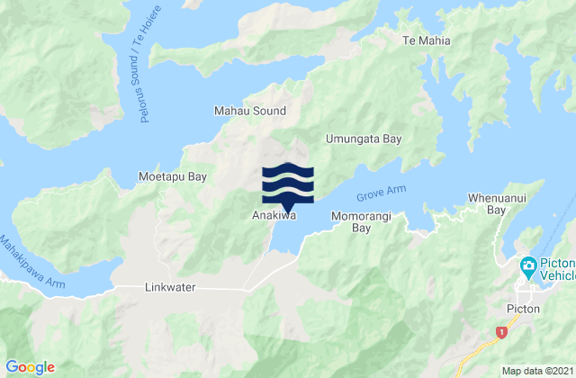 Mappa delle Getijden in Thompson Bay, New Zealand