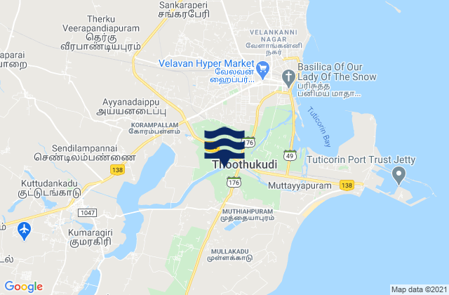 Mappa delle Getijden in Thoothukkudi, India