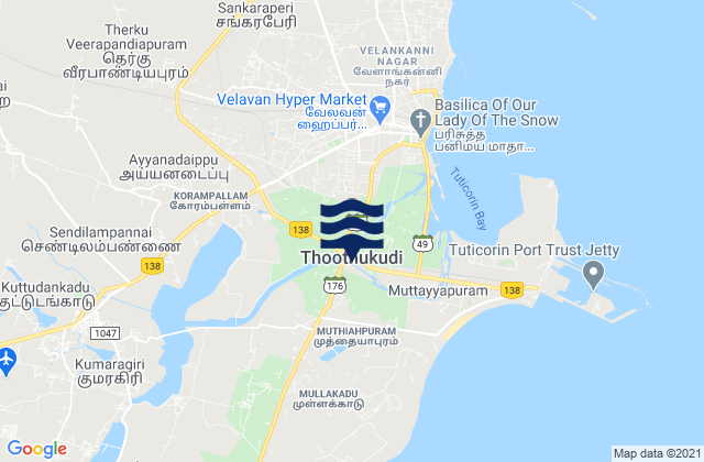 Mappa delle Getijden in Thoothukudi, India