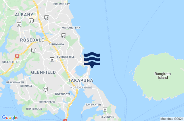 Mappa delle Getijden in Thorne Bay, New Zealand