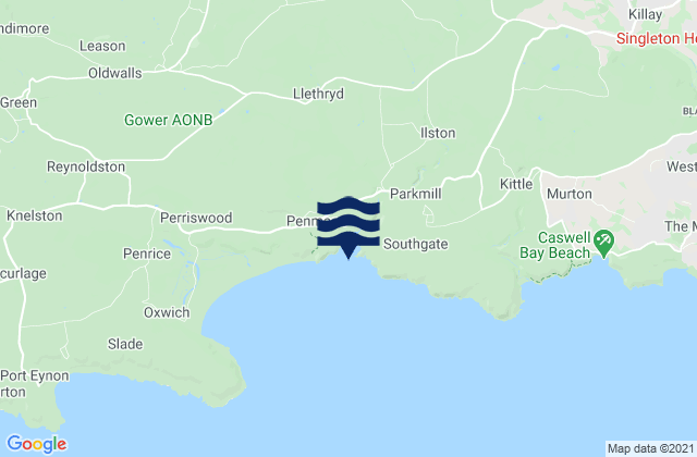 Mappa delle Getijden in Three Cliffs Bay Beach, United Kingdom