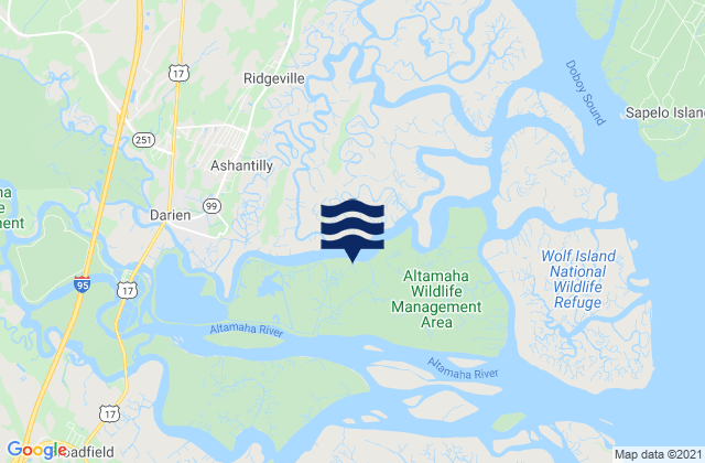 Mappa delle Getijden in Threemile Cut Entrance Darien River, United States